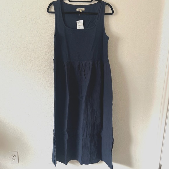 NWT Madewell Sz L Knit Tank Midi Dress Navy Blue Errands Flowy Summer Casual - Picture 3 of 12